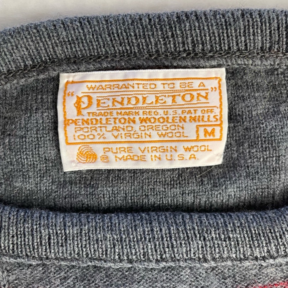 Pendleton‎ Gray Virgin Wool Crew Neck Sweater Red White Blue Stripes Women's M - Picture 5 of 7